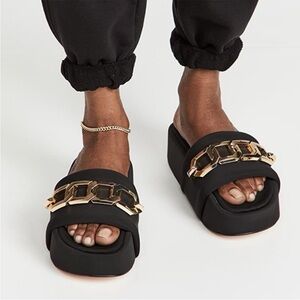 Black and Gold Chain Slide Sandals